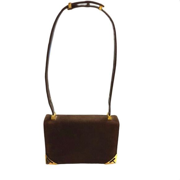 Vintage Koret Suede Leather Handbag Brown Gold Hardware Mid Century Convertible - Picture 14 of 16